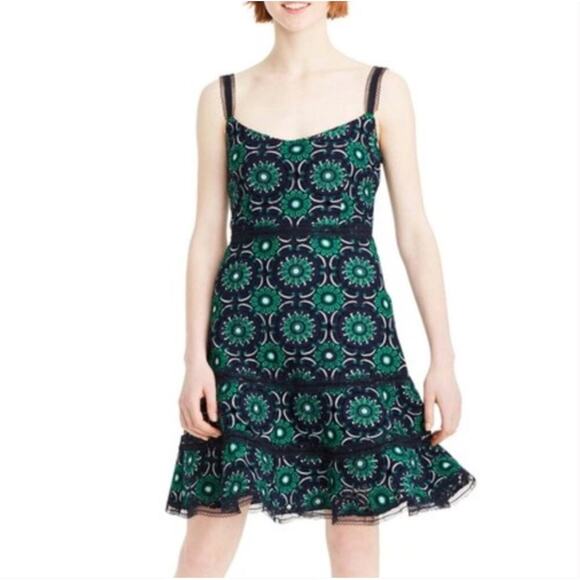 J. Crew Eyelet Tiered Floral Embroidered Dress Mini Women’s 6 Navy Old Money - Picture 2 of 11